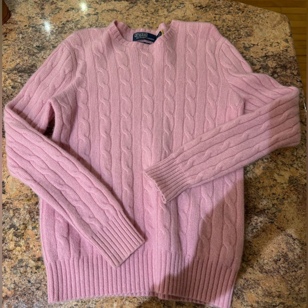 Polo by Ralph Lauren Pink Cable Knit Crewneck Sweater Large - Picture 6 of 10